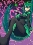  1girl aqua_eyes bad_end_march bad_end_precure bodysuit dress g-sil green_dress green_hair highres long_hair multicolored_eyes pink_eyes ponytail precure skirt smile smile_precure! solo spider_web 