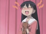  ^_^ animated animated_gif azumanga_daioh azumanga_daiou black_hair blush cat closed_eyes eyes_closed fangs hug iriomote_cat long_hair mayaa sakaki school_uniform serafuku smile 