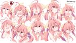  &gt;_&lt; 1girl =_= ^_^ ahoge angry bare_shoulders blush_stickers cleavage_cutout closed_eyes expressions fidgeting hair_ribbon heart kitahara_tomoe_(kitahara_koubou) long_hair open_mouth original payot pink_hair ponytail red_eyes ribbon sad sakurazaki_aya smile solid_circle_eyes solo tears topless translated translation_request triangle_mouth 