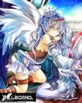  blue_eyes blue_hair crown detached_sleeves dragon fujiwara_akina jewelry long_hair sandals wings x_legend 
