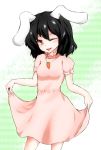  1girl animal_ears black_hair blush carrot highres inaba_tewi krace looking_at_viewer rabbit_ears red_eyes short_hair smile touhou wink 