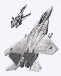  airplane canards dutch_angle f-15 flying jet macross macross_plus mecha mick missile science_fiction traditional_media yf-19 