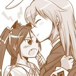  2girls animal_ears blush bunny_ears charlotte_e_yeager closed_eyes eyes_closed francesca_lucchini long_hair monochrome mukiki multiple_girls open_mouth rabbit_ears smile strike_witches yuri 