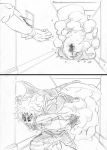  cape comic dio_brando explosion graphite_(medium) hallway jojo_no_kimyou_na_bouken jonathan_joestar multiple_boys parody perspective running smoke traditional_media utano 