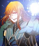  1boy adjusting_glasses fu-haru glasses gloves jade_curtiss long_hair magic male open_mouth orange_hair smile solo tales_of_(series) tales_of_the_abyss 