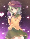  1girl blush green_hair hat hat_ribbon heart komeiji_koishi kotobuki_runa long_hair long_sleeves purple_eyes ribbon skirt smile solo third_eye touhou violet_eyes 