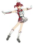  1girl bare_shoulders bike_shorts blush boots brown_eyes gloves hat isshiki_akane looking_at_viewer outstretched_arms red_hair redhead short_hair smile solo spread_arms twintails vividred_operation 