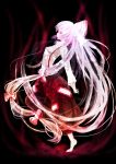  1girl barefoot closed_eyes eyes_closed fujiwara_no_mokou hair_ribbon highres hime_cut lavender_hair long_hair mirimo ribbon side solo standing_on_one_leg touhou tress_ribbon very_long_hair 