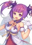  1girl :3 aisha_(elsword) breasts cleavage creature crossover elsword gloves kyubey mahou_shoujo_madoka_magica purple_eyes purple_hair short_hair smile tsliuyixin twintails v violet_eyes white_background 