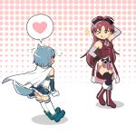  &gt;_o 2girls animal_ears armband blue_hair blush bow cape dog_ears dog_tail gloves hair_bow halftone halftone_background heart hiraizumi_(mugenkidousha) kemonomimi_mode long_hair magical_girl mahou_shoujo_madoka_magica miki_sayaka multiple_girls ponytail red_hair redhead sakura_kyouko short_hair skirt skirt_lift soul_gem tail thigh-highs thighhighs tongue tongue_out wink zettai_ryouiki 