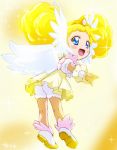  1girl blonde_hair blue_eyes blush_stickers candy_(smile_precure!) double_bun haruyama head_wings looking_at_viewer looking_back magical_girl open_mouth personification precure royal_candy smile_precure! solo tiara wings 