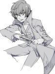 1boy asbel_lhant coat kiragera male monochrome pants ready_to_draw scabbard sheath solo tales_of_(series) tales_of_graces white_background 