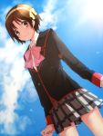  1boy blush brown_eyes brown_hair crossdressinging hairband highres little_busters!! male naoe_riki plaid plaid_skirt school_uniform short_hair skirt trap yamaki_suzume 