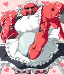  alternate_costume apron black_legwear blush check_translation dress enmaided garters gerbera_tetra gundam gundam_0083 heart maid maid_headdress mecha no_humans parody plate shouji_2 thighhighs translated tsundere 