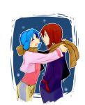  1boy 1girl ^_^ blue_hair closed_eyes couple crystal_(pokemon) eyes_closed mmm73 pokemon pokemon_(game) pokemon_gsc red_hair redhead scarf silver_(pokemon) smile twintails 