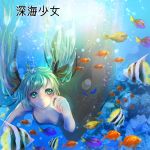  bubble fish freediving green_eyes green_hair hair_ribbon hatsune_miku highres ichige_yoru ribbon shinkai_shoujo_(vocaloid) solo swimming underwater vocaloid 