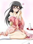  1girl black_hair blush drunk girls_und_panzer highres isuzu_hana japanese_clothes kimono long_hair r44 sake solo 