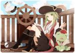  book feathers frog green_eyes green_hair gumi hat pen seagull skirt sky spyglass tama_(songe) vocaloid 