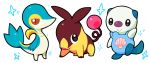  alternate_color creature drill-tail nekozneko no_humans oshawott pokemon pokemon_(game) pokemon_bw shiny_pokemon snivy sparkle tepig transparent_background 