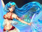  bikini_top blue_eyes blue_hair butterfly hatsune_miku long_hair midriff navel noboes outstretched_arms solo spread_arms twintails very_long_hair vocaloid 