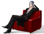  1boy couch grey_hair hat jojo_no_kimyou_na_bouken leone_abbachio lipstick long_hair makeup miruru_souya silver_hair solo 