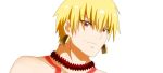  1boy blonde_hair earrings fate/extra_ccc fate_(series) gilgamesh jewelry magi_the_labyrinth_of_magic necklace parody red_eyes solo style_parody tattoo yakitori_(oni) 