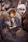  1girl a_song_of_ice_and_fire arya_stark blue_eyes brown_hair reverse_trap short_hair teaat2am wolf 