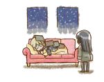  2girls anabuki_tomoko book character_request closed_eyes couch elma_leivonen eyes_closed lying mukiki multiple_girls sleeping strike_witches thighhighs 