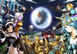  5boys 6+girls alternate_costume aqua_eyes arm_cannon armlet armor ashe_(league_of_legends) ass bare_shoulders bent_over black_hair black_legwear blade blitzcrank blonde_hair blue_hair blush boots breasts brown_hair cape cigar cleavage closed_eyes cloud clouds enmaided eyes_closed ezreal fedora fingerless_gloves frills garter_straps gauntlets gloves green_eyes hair_ornament hat highres hooves horn irelia jewelry kicking league_of_legends lee_sin long_hair maid maid_headdress makishima_rin moon multiple_boys multiple_girls muscle necklace nidalee open_mouth pants pointy_ears ponytail purple_skin rainbow red_eyes red_hair redhead robot sarah_fortune scarf short_hair silver_hair singed skin_tight smile smoking soraka staff sunglasses talon_(league_of_legends) teemo thigh-highs thighhighs thumbs_up tristana visor weapon white_hair wrist_cuffs yellow_eyes 