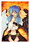  angel_wings asymmetrical_wings bare_shoulders blue_hair blush bow breasts choker detached_sleeves dizzy guilty_gear hair_bow highres long_hair nail_polish navel open_mouth red_eyes ribbon thigh-highs thighhighs under_boob underboob wings 