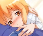  1girl blush close-up kotoura-san kotoura_haruka orange_eyes orange_hair pov shirt short_hair smile tomitayaki 