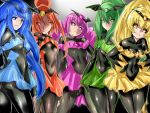  5girls ass bad_end_beauty bad_end_happy bad_end_march bad_end_peace bad_end_precure bad_end_sunny bat_wings blonde_hair blue_eyes blue_hair bodysuit breasts clothed_navel dark_persona dodai_shouji fingerless_gloves frills gloves green_eyes green_hair long_hair multiple_girls open_mouth orange_eyes orange_hair pink_eyes pink_hair ponytail precure smile smile_precure! tiara twintails wings yellow_eyes 