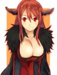  1girl breasts cleavage fur_trim horns kozy large_breasts long_hair maou_(maoyuu) maoyuu_maou_yuusha red_eyes red_hair redhead smile solo 