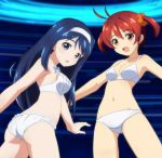 2girls blue_eyes blue_hair blush bra brown_eyes brown_hair docking_(vividred_operation) futaba_aoi_(vividred_operation) hairband isshiki_akane long_hair looking_at_viewer looking_back miastral_violet multiple_girls open_mouth outstretched_arms panties short_hair smile spread_arms twintails underwear vividred_operation 