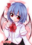  1girl alternate_costume blue_hair izumi_yuuji_(trace_kouhosei) red_eyes remilia_scarlet short_hair smile solo touhou wings 