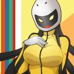  1girl black_hair breasts gloves helmet large_breasts long_hair mitsurou14 persona persona_4 solo tomoe_(persona_4) track_jacket very_long_hair white_gloves yellow_eyes 