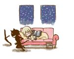  3girls animal_ears book character_request closed_eyes couch elma_leivonen eyes_closed lying mukiki multiple_girls short_hair silhouette_demon sleeping smile strike_witches tail 