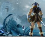  axe dragon helmet inui_(jt1116) snow sword the_elder_scrolls the_elder_scrolls_v:_skyrim weapon 