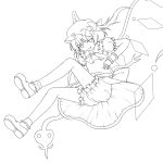  1girl ascot flandre_scarlet fuuen_(akagaminanoka) lineart monochrome smile solo touhou wings 