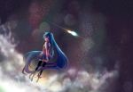  clouds currypan99 floating hatsune_miku long_hair looking_back night shooting_star solo star_(sky) vocaloid 