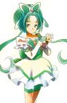  1girl akimoto_komachi bike_shorts butterfly_hair_ornament cure_mint green_eyes green_hair hair_ornament jewelry kurocchirokko long_hair magical_girl precure shorts_under_skirt simple_background smile solo twintails yes!_precure_5 