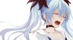  1girl blue_hair bust closed_eyes crying eyes_closed harano hatsune_miku karakuri_pierrot_(vocaloid) long_hair open_mouth simple_background solo tears twintails very_long_hair vocaloid white_background 