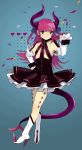  1girl asami_(space_neko) blue_eyes boots detached_sleeves fate/extra fate/extra_ccc fate_(series) flat_chest high_heels horns knee_boots lancer_(fate/extra_ccc) long_hair pantyhose purple_hair shoes solo tail two_side_up xxxameiroxxx 