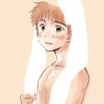  1boy blush dripping emiya_shirou fate/stay_night fate_(series) orange_hair shirtless short_hair smile tofu_(joka) wet yellow_eyes 