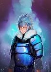  1boy armor blue_hair fur_trim harliskudo naruto scar senju_tobirama silver_hair solo white_hair 