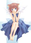  1girl animal_ears barefoot blue_dress blue_eyes brown_hair cat_ears character_request copyright_request dress hands_clasped short_hair takigawa_yuu wings 