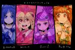  4girls aida_mana apollo_1211 blonde_hair blue_eyes blue_hair bow brown_eyes brown_hair character_name choker clubs column_lineup cure_diamond cure_heart cure_rosetta cure_sword diamond_(shape) dokidoki!_precure half_updo hands_clasped heart hishikawa_rikka kenzaki_makoto long_hair magical_girl multiple_girls pink_eyes precure puffy_sleeves purple_eyes purple_hair ribbon short_hair smile spade title_drop twintails violet_eyes yotsuba_alice 