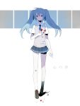  1girl blue_eyes blue_hair harano hatsune_miku loafers long_hair looking_at_viewer necktie school_uniform shoes simple_background skirt socks solo sweater_vest translated translation_request twintails vocaloid white_background 
