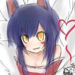  ahri facial_mark fang heart league_of_legends looking_at_viewer neko_baby signature smile yellow_eyes 