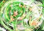  1girl boots bow colored_eyelashes cure_march green_eyes green_hair long_hair magical_girl midorikawa_nao ponytail precure smile_precure! solo tiara tri_tails wind wrist_cuffs yamako777 